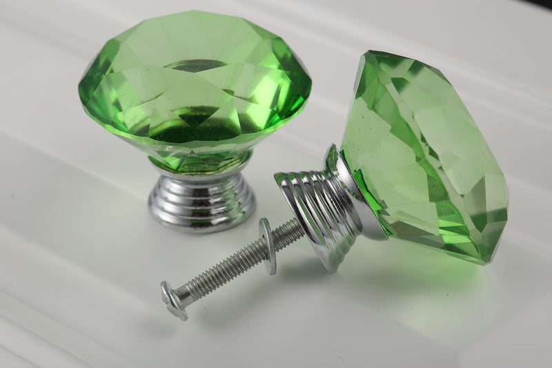 Mtsooning 40mm/1.57inch Green Crystal Knob, 2PCS Diamond Pull Handle, Furniture Hardware Knobs for Closet Cupboard Cabinet Drawer Dresser Wardrobe & 3 Size Screws - Image 2